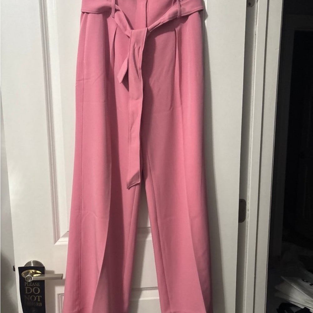 White House Black Market Rose-Pink Straight-Leg Tie-Waist Pants